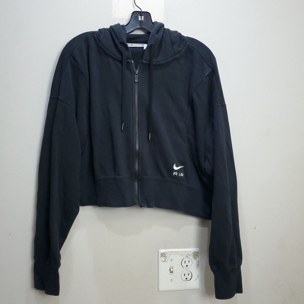Nike Air Full Zip Fleece Hoodie Womens Size Large Black Speel Out Logo Swoosh L